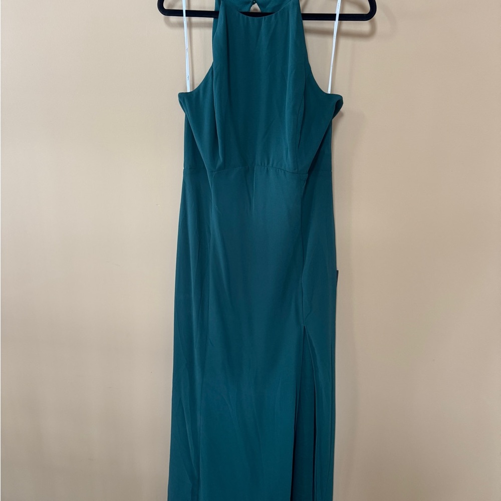 Lulu's Teal High-Neck Halter Maxi Dress